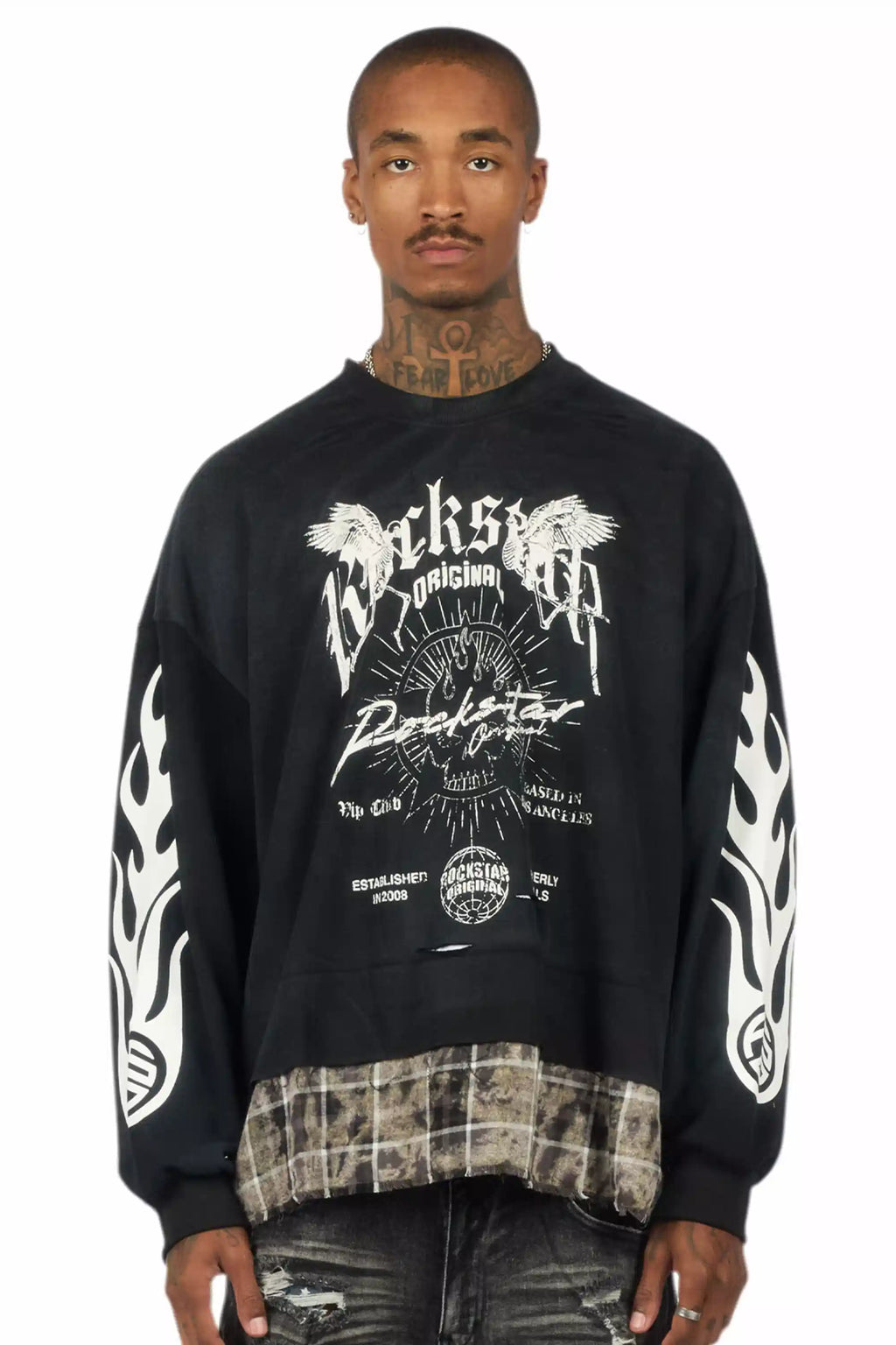 Hundo Black Graphic Flannel Crewneck - image 1