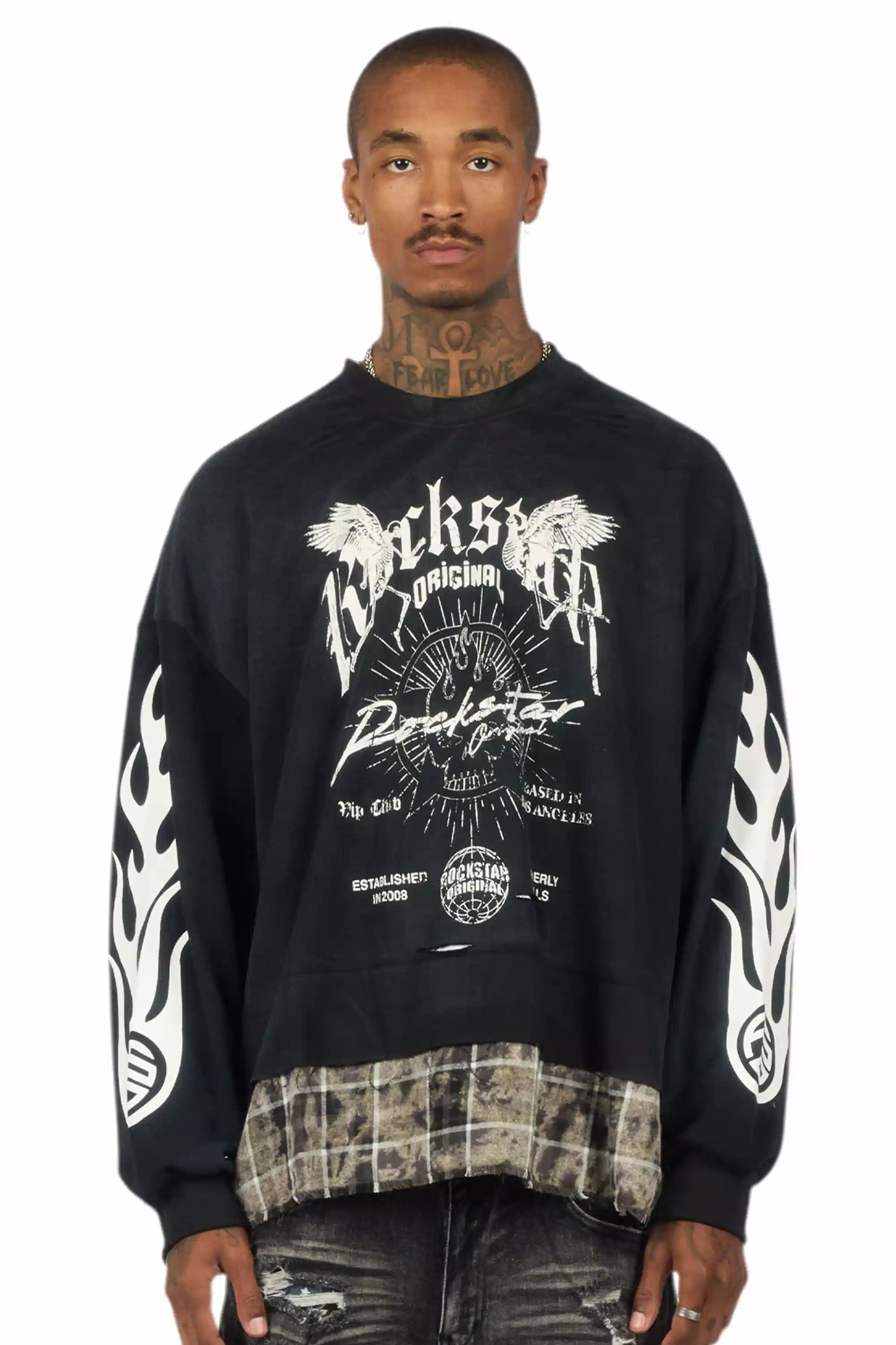 Hundo Black Graphic Flannel Crewneck - image 1