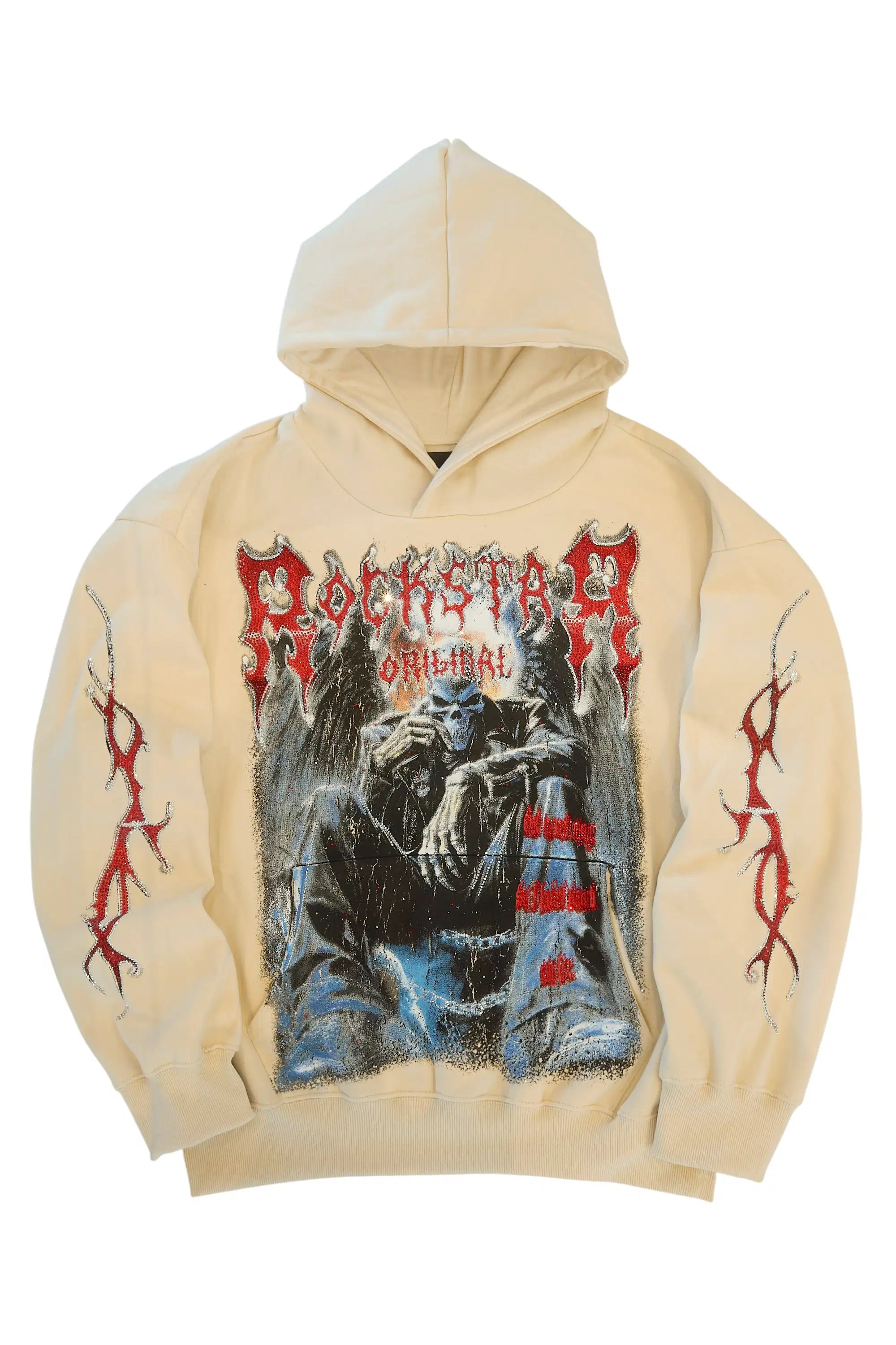 Krowne Beige Rhinestone Oversized Hoodie - image 2