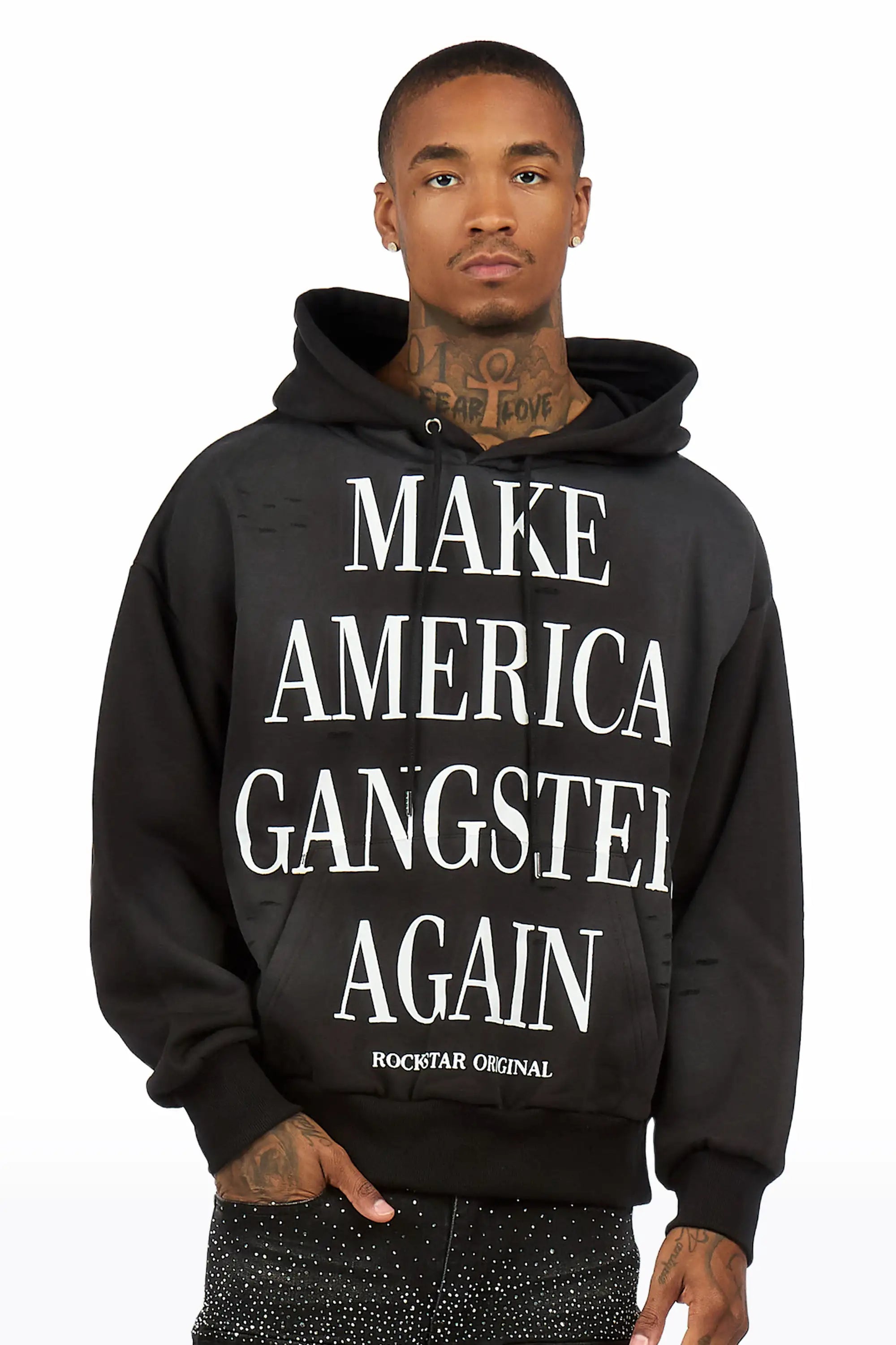 Drako Black Graphic Distressed Relaxed Hoodie - image 2