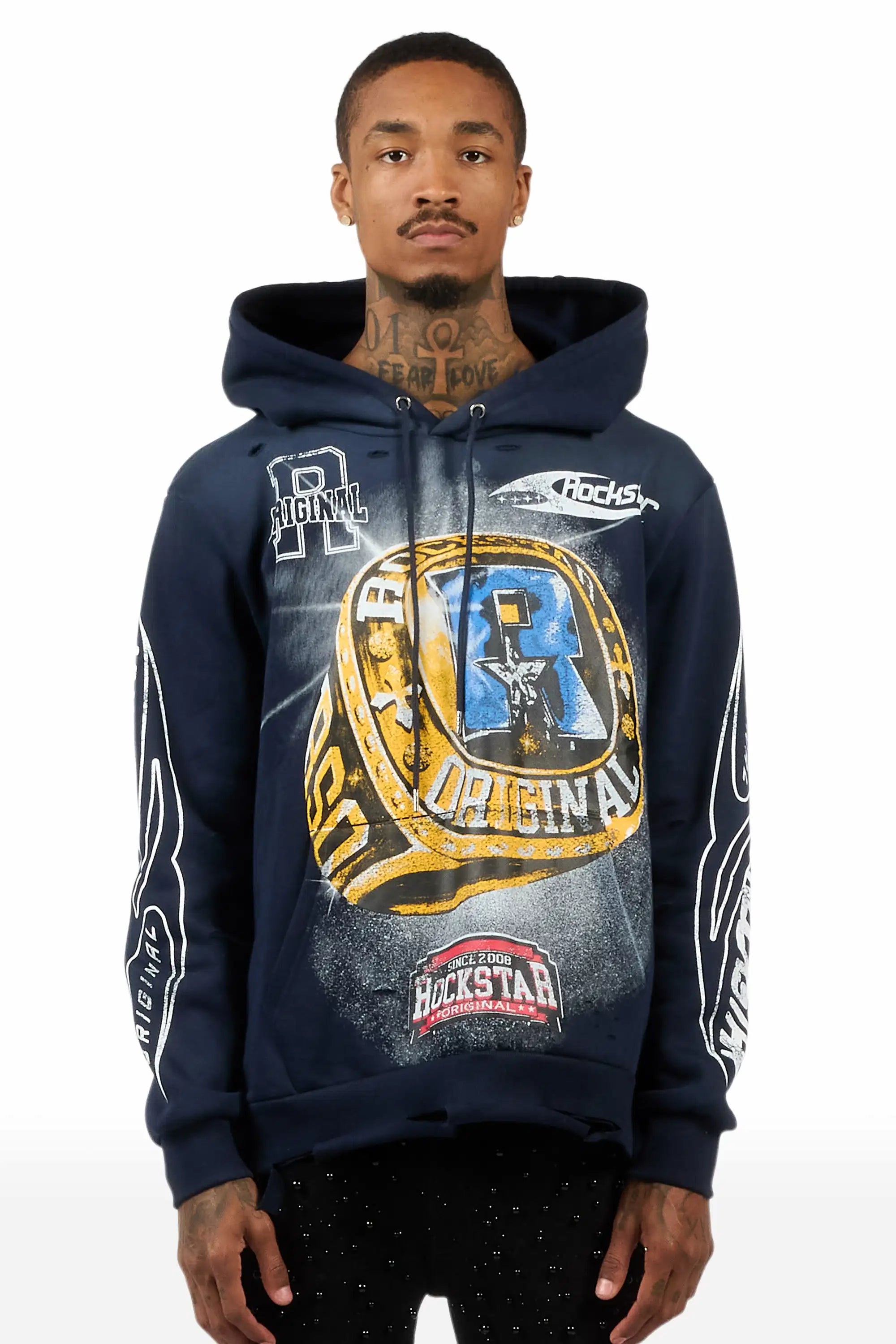 Gemchamp Navy Distressed Graphic Relaxed Hoodie - image 2