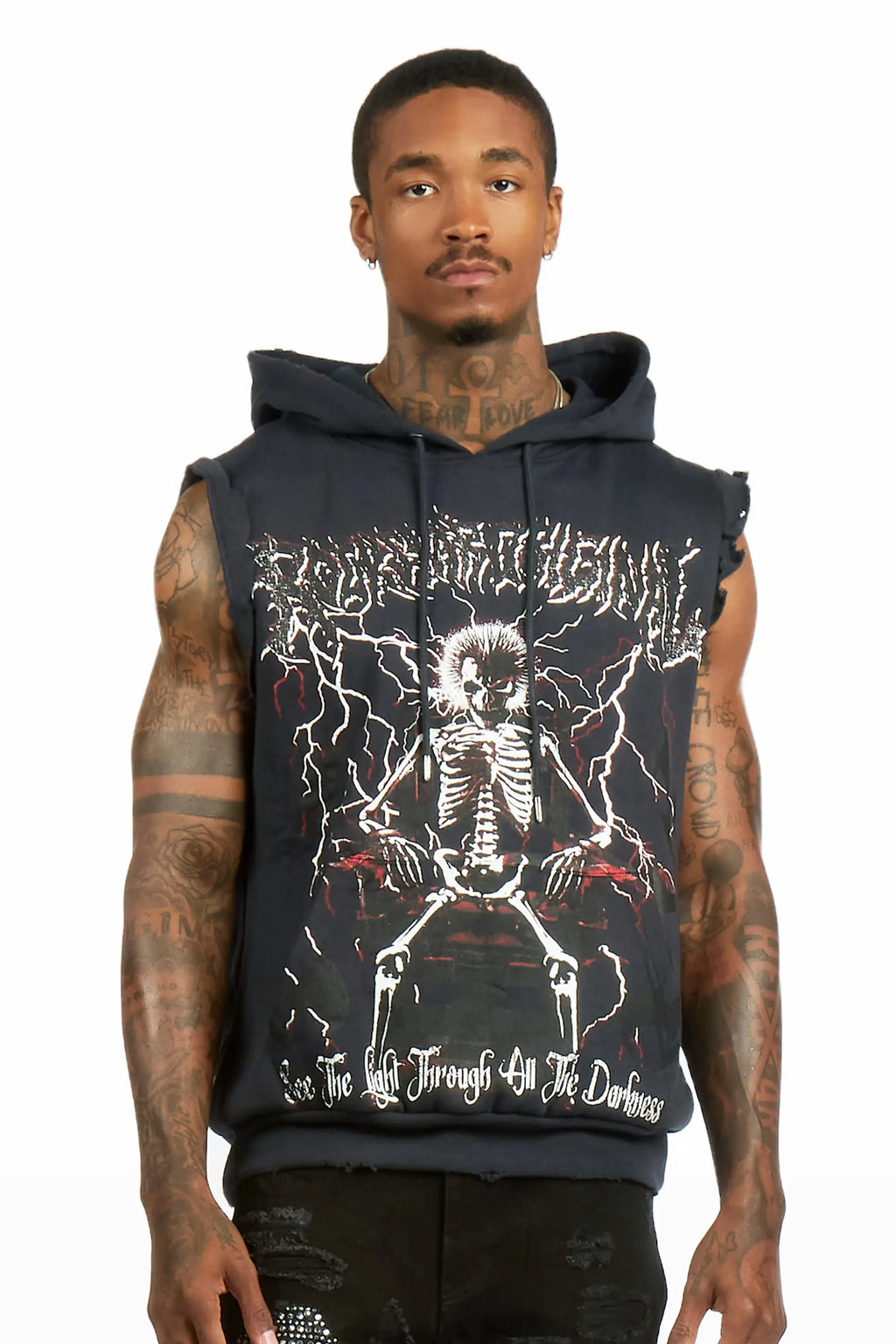 Deathrow Navy Cut Sleeve Hoodie - image 2