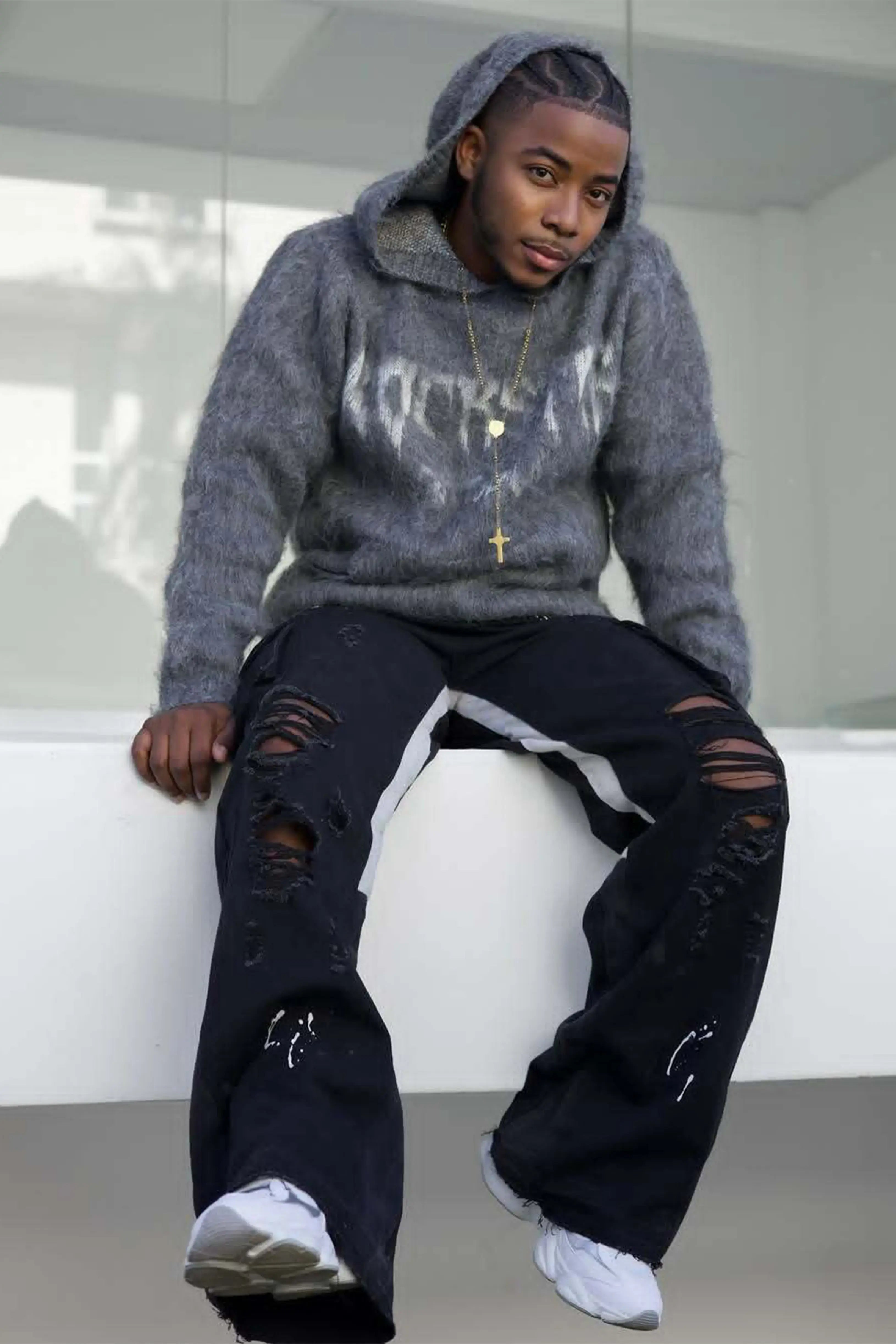 Andros Grey Graphic Knitted Hoodie - image 2