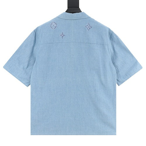 Louis Vuitton Front & Back Embroidered Chambray Short-Sleeve Shirt