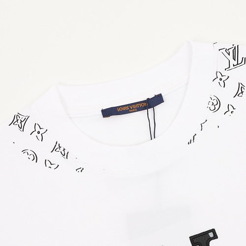 Louis Vuitton Leather Badge LV Logo Embroidered Short-Sleeve T-Shirt