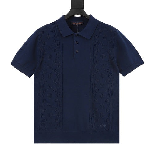 Louis Vuitton 26SS Openwork Monogram Jacquard Knit Polo Shirt