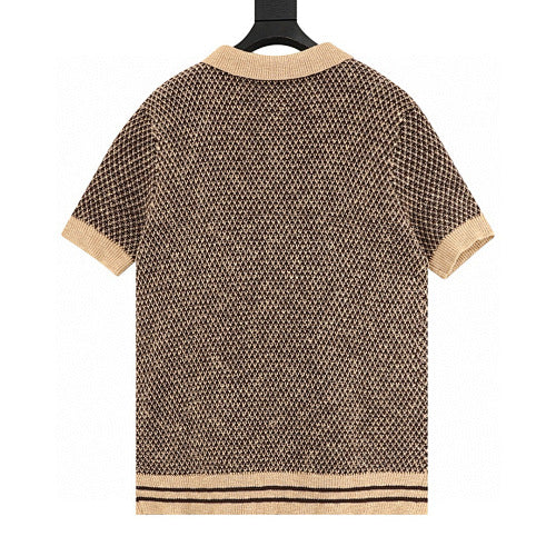 Louis Vuitton Leather Badge Mesh Knit Short Sleeve Polo Shirt