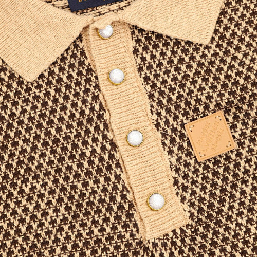 Louis Vuitton Leather Badge Mesh Knit Short Sleeve Polo Shirt