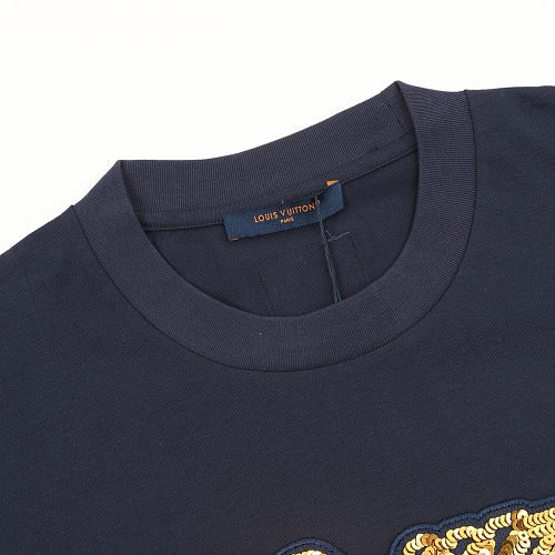 Louis Vuitton SS26 Gold Sequin Handwritten Lettering Embroidered T-Shirt