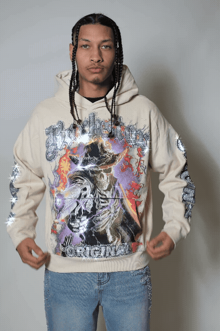 Bixner Beige Rhinestone Oversized Hoodie - image 1